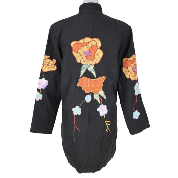 Entice Jacket Womens 10 Black Orange Floral Applique Embroidery Snaps Tassel Vtg - Picture 2 of 13